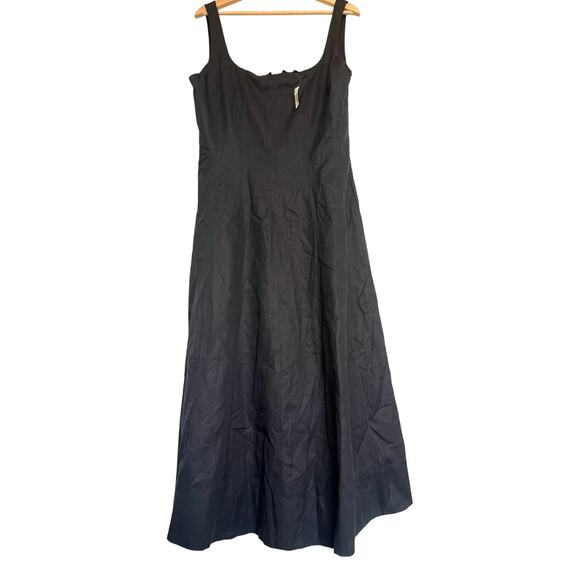 Madewell Plus Seamed Square-Neck Midi Dress Smocked Back Black Pockets Size 14 - Picture 7 of 13